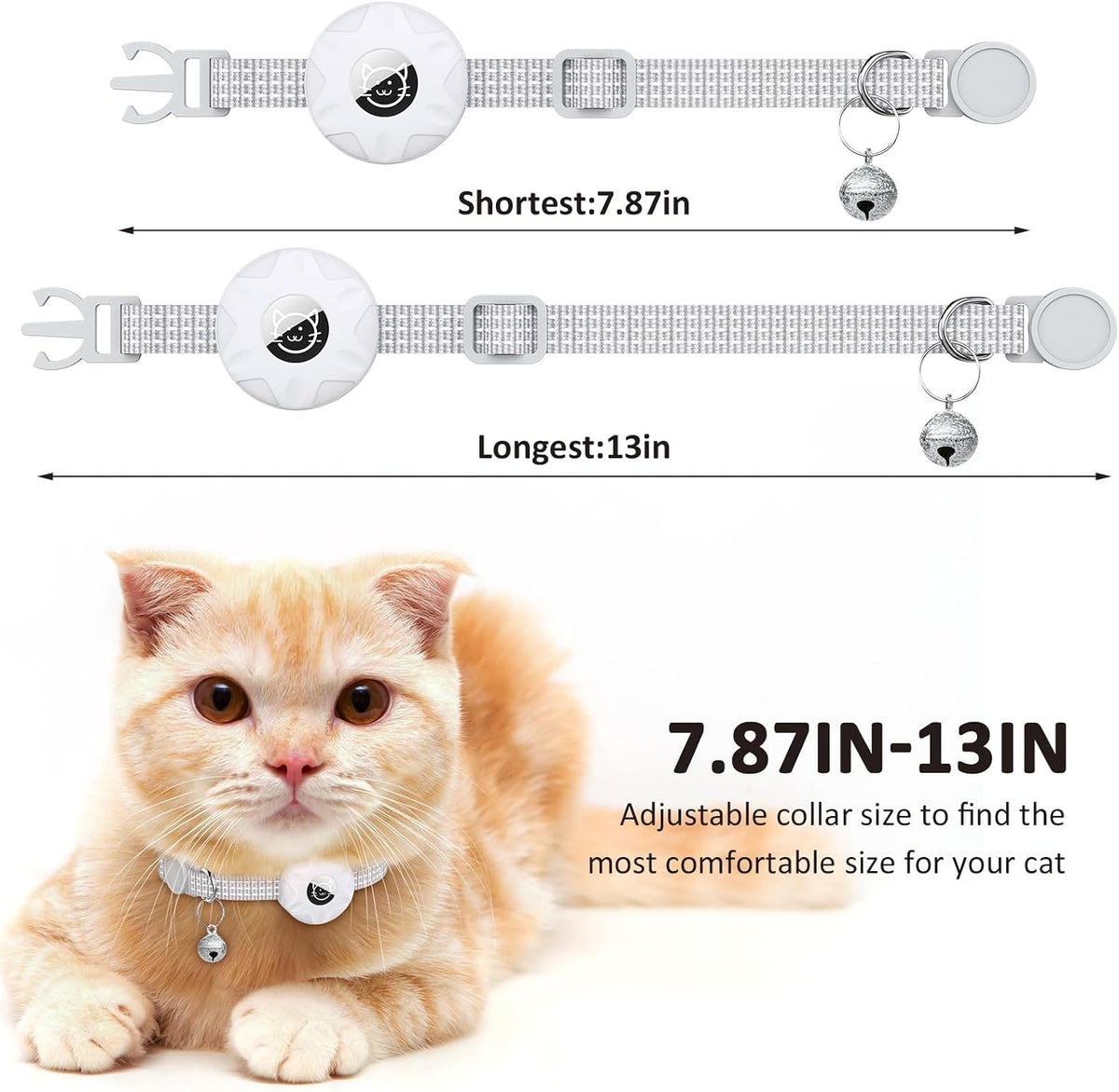 AirTag Cat Collar, Reflective Kitten Collar Breakaway – Essentials for Cats - White/White - image 4