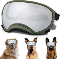 Medium Dog Sunglasses with Adjustable Strap UV Protection - Large size-Army green frame silver lenses