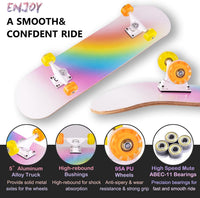 Skateboard,31 x 8 Inch Complete Skateboard, 8-Layer Maple Wood Deck Double Kick Standard - Rainbow-CX - image 2