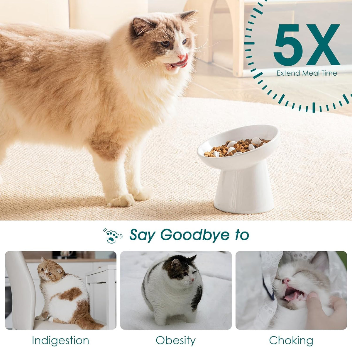 vancasso Ceramic Slow Feeder Cat Bowl - White - image 4