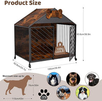 Heavy Duty Dog Crate Furniture for Large Breed - 39.4" Chew-Proof Kennel with Gable Roof, Double Door Escape-Proof Indoor Dog Cage, Rustic Brown