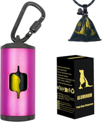 Metal Dog Poop Bag Holder 2-Pack w/Leash Clip - Pink / 1 Holder 15 Bags