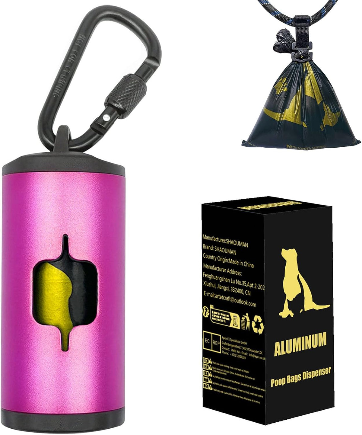 Metal Dog Poop Bag Holder 2-Pack w/Leash Clip - Pink / 1 Holder 15 Bags