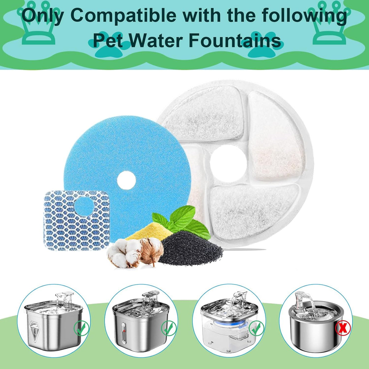 Cat Water Fountain Filter Replacement for Square 2.2L/73oz Pet - Filter / 10+10+10 Pack - image 2