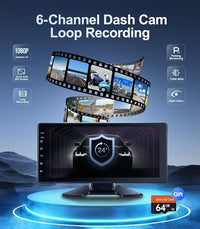 6-Channel Dash Cam 1080P Backup Camera System with 10.33 Inch Touch Parking Monitor,DVR Recording Back Up Camera for RV/Truck/Trailer/Van/SUV/Cars,Wireless Carplay/Android Auto/WiFi/Bluetooth/FM Radio