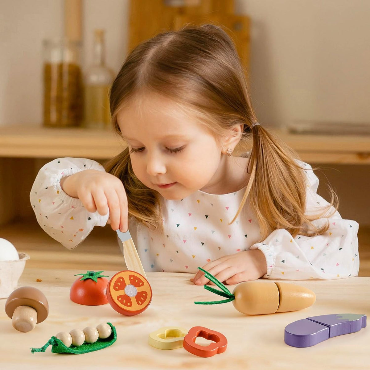 ROBOTIME wooden play food cutting fruit set with storage shopping bag - view 13