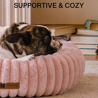 MEWOOFUN Donut Dog Beds for Small Dog, Calming Bed Round Cute Puppy Bed with Non-Slip Bottom, Fluffy Washable Pet Bed for Puppy and Kitten (Pink, M (30x30x8))