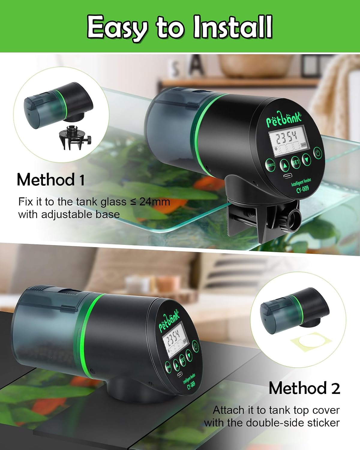 Automatic Fish Feeder for Aquarium Easy Setup & 4 Timers Green – Essentials for Fish - Black / CY-009-LCD Screen - image 4