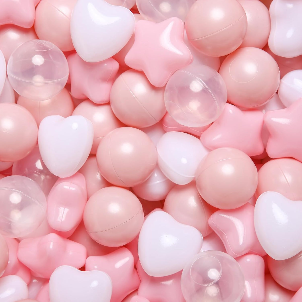 TRENDPLAY Ball Pit Balls Star and Heart Shapes for Toddlers - White Pink / 200
