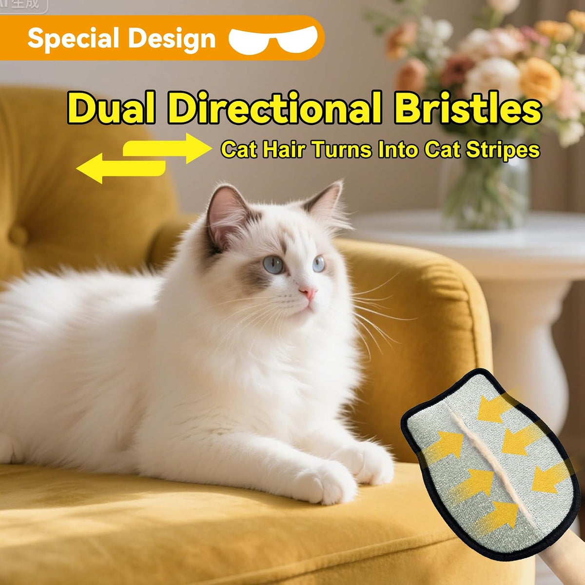 Electrostatic Pet Hair Removal Gloves – Essentials for Cats - Yellow‑Black-2pcs - image 4