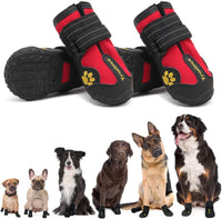 Set of 4 red anti-slip dog shoes with rubber soles and adjustable straps