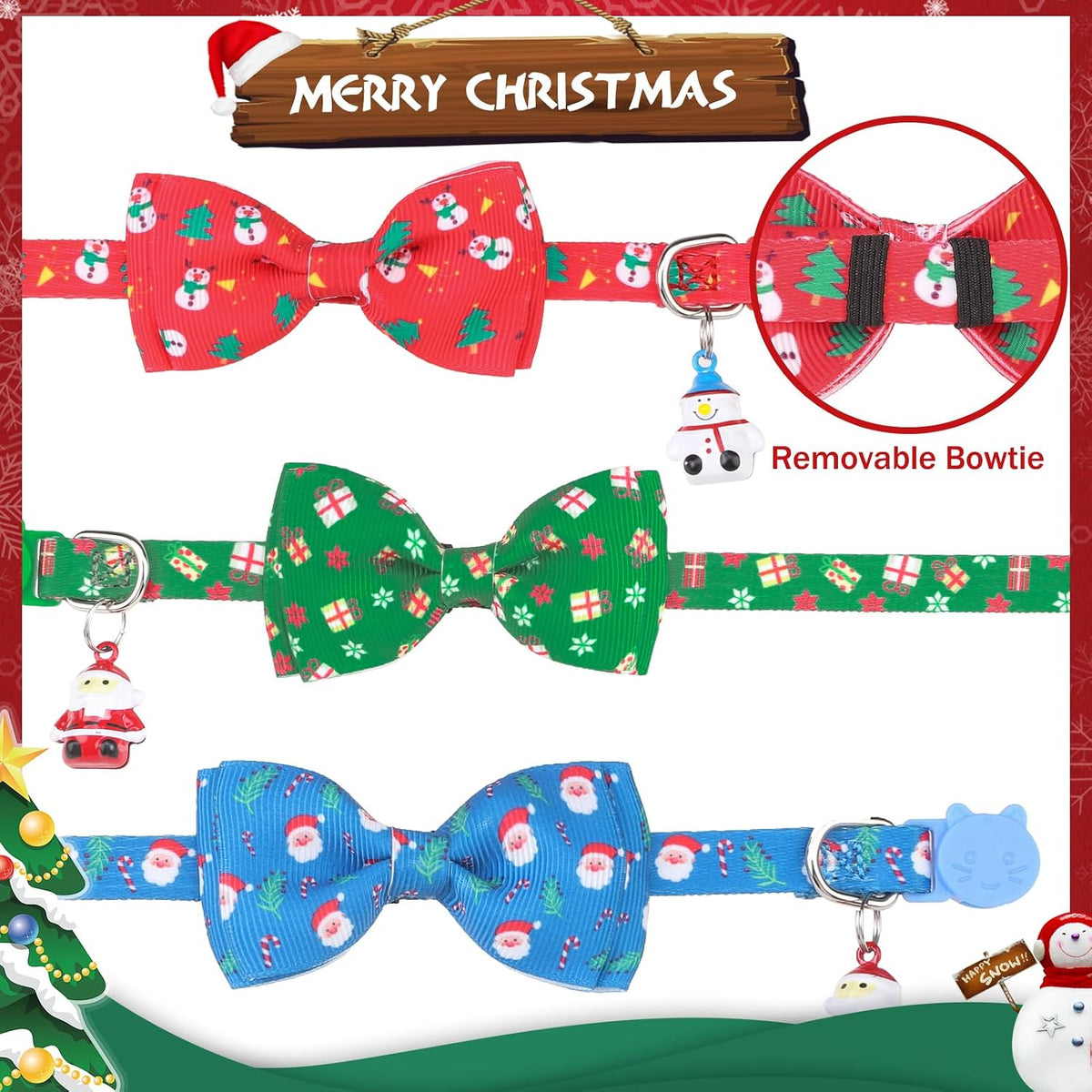PUPTECK Halloween Cat Collar Breakaway with Bells, Kitten Outfit – Essentials for Cats - Red&Green&Blue / NECK (7.87"-11.8") - image 2