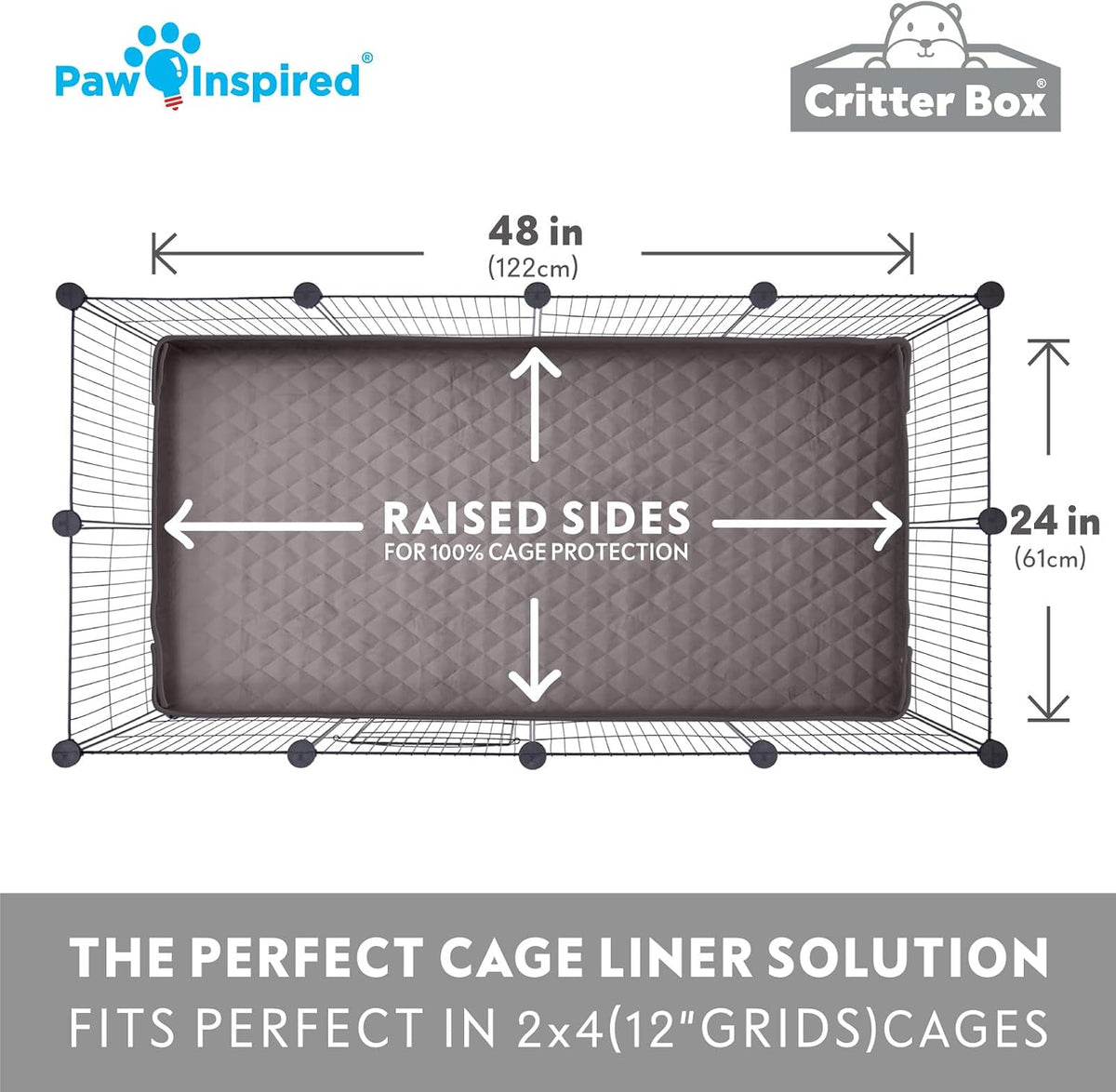 Paw Inspired Critter Box Cage Liner, Raised Sides, C&C 2x4 – Daily Care for Small Pets - 2x4 (12" Grids) - image 4