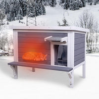 GEGURI Insulated Cat House Outdoor Weatherproof Feral Cat Shelter for Winter Large Wooden Enclosure with Escape Door