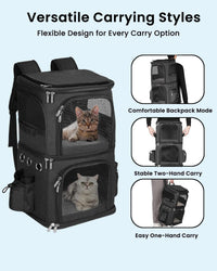 HOVONO Double-Compartment Cat Backpack Carrier for Mulit-Cat Families – Essentials for Dogs - 14.6"L x 11.2"W x 21.6"H / Black - image 4