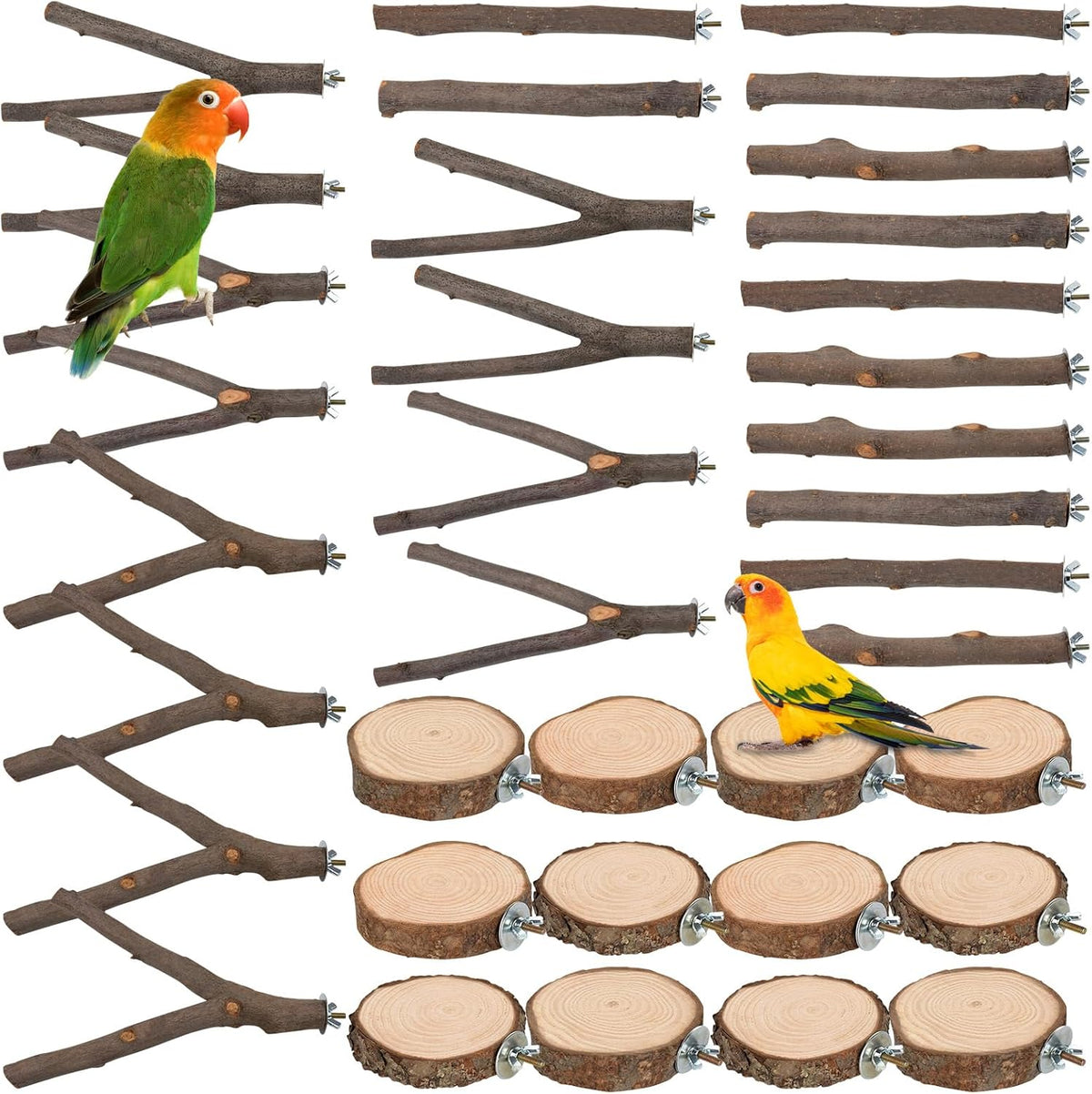 9 PCS Natural Wood Bird Perch, Wooden Parrot Perch Stand – Essentials for Birds - 36Pcs