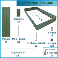 8x4x1ft Metal Raised Garden Bed Kit，Galvanized Garden Bed Box for Vegetables, Flowers, Herbs, and Succulents,240 Gallon Capacity - Green