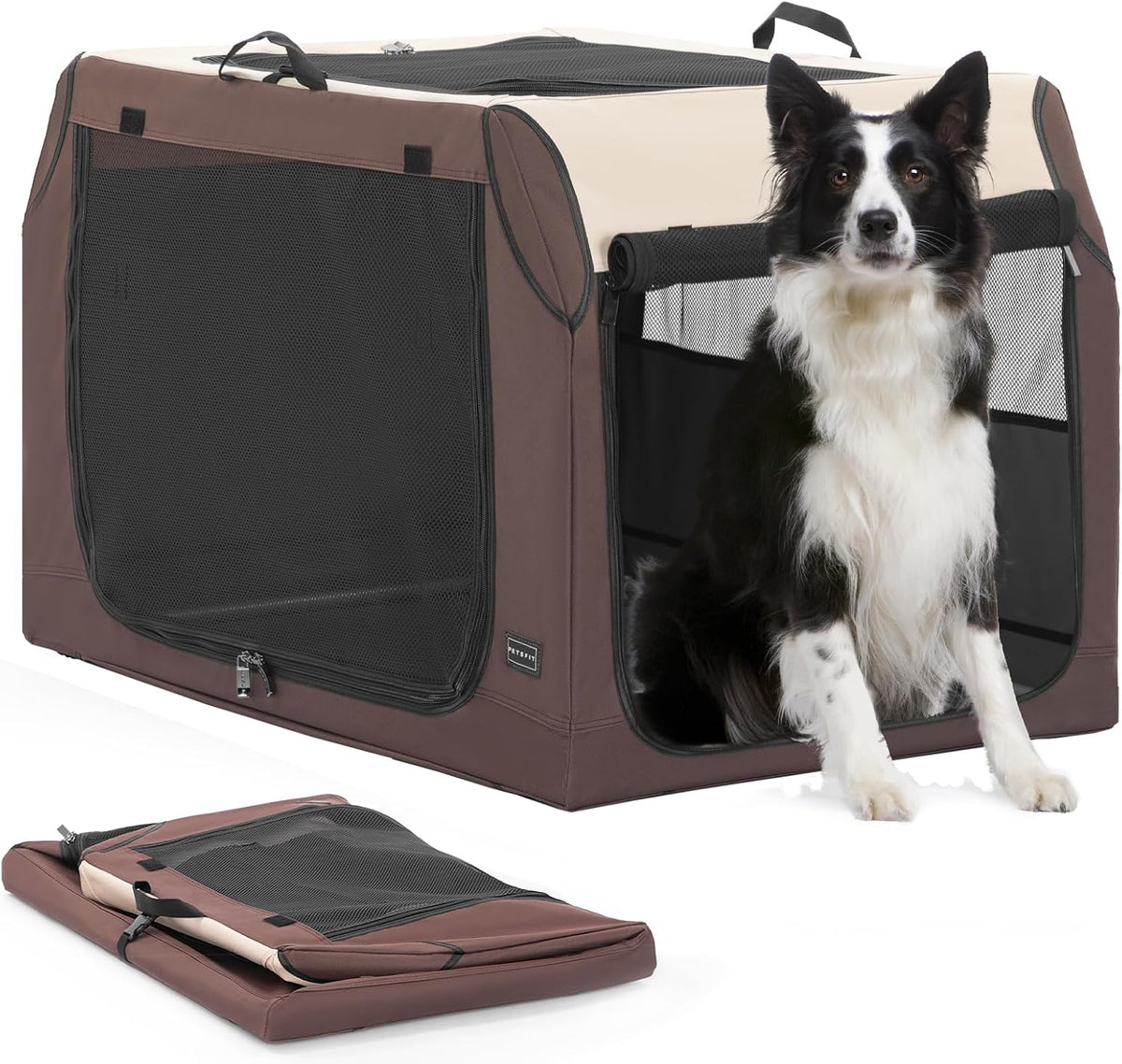PETSFIT Dog Travel Crate, Soft Sided Dog Crate, Easy to Set Up - 36.0"L x 24.0"W x 23.0"H / Brown