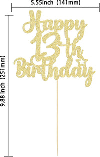 Gyufise 1Pc Happy 80th Birthday Cake Topper Glitter Cheers to 80 - 13th / Gold - image 2