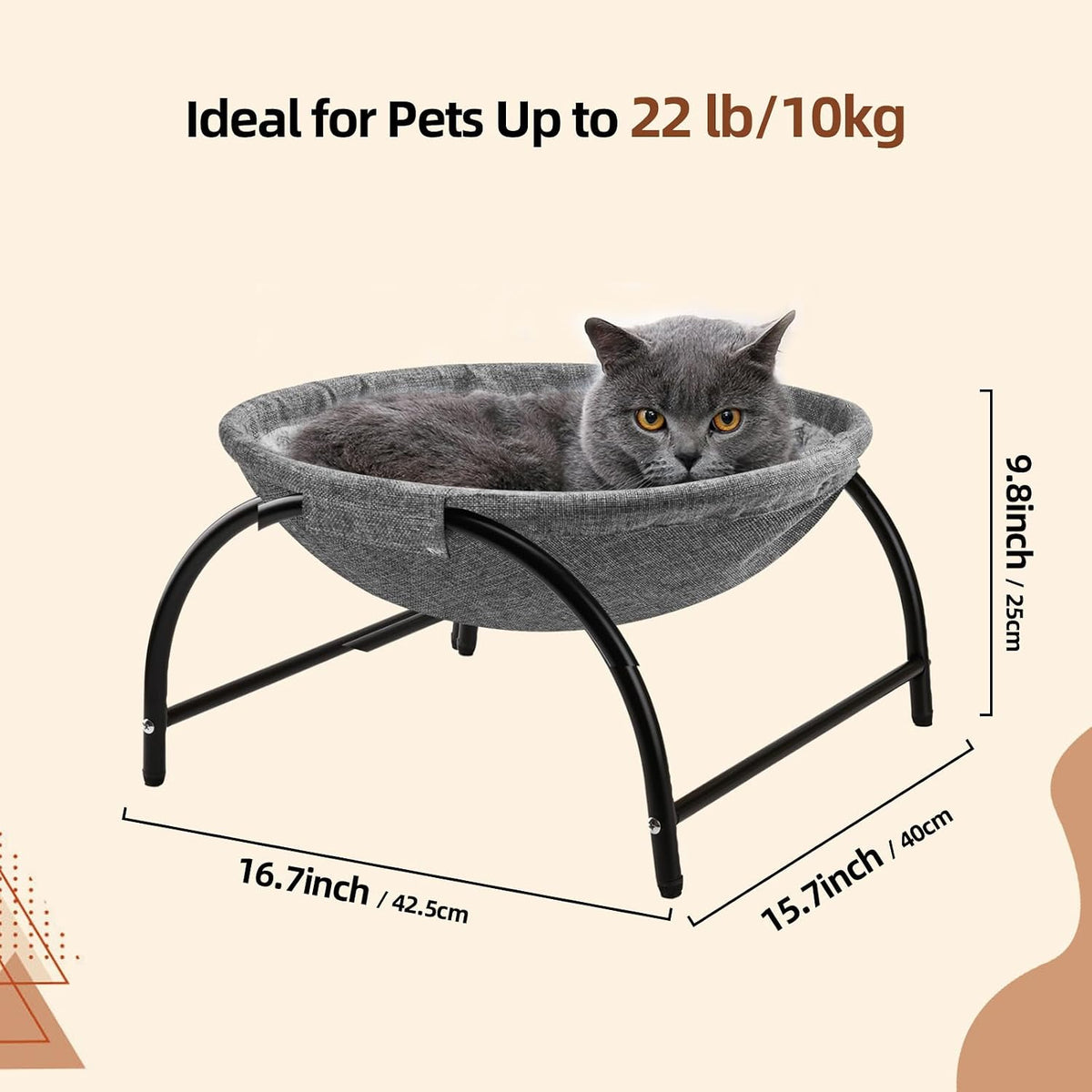 Raised Cat Hammock Bed, Pet Bed for for Indoor Cats - Gray / Plush - image 2