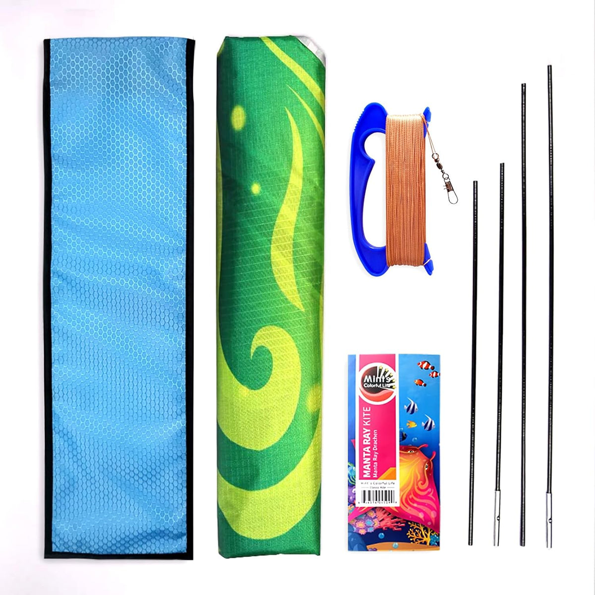 Devil Fish manta ray beach kite for kids in blue ripstop nylon with kite string - view 4
