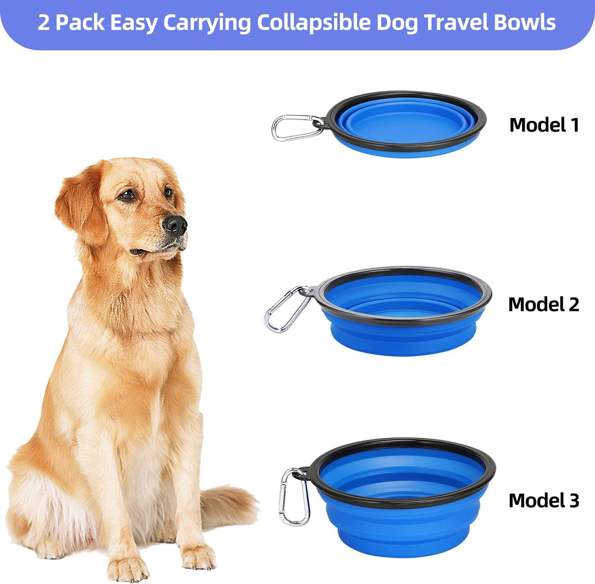 Kytely Large Collapsible Dog Bowls 2 Pack - Blue & Blue - image 3