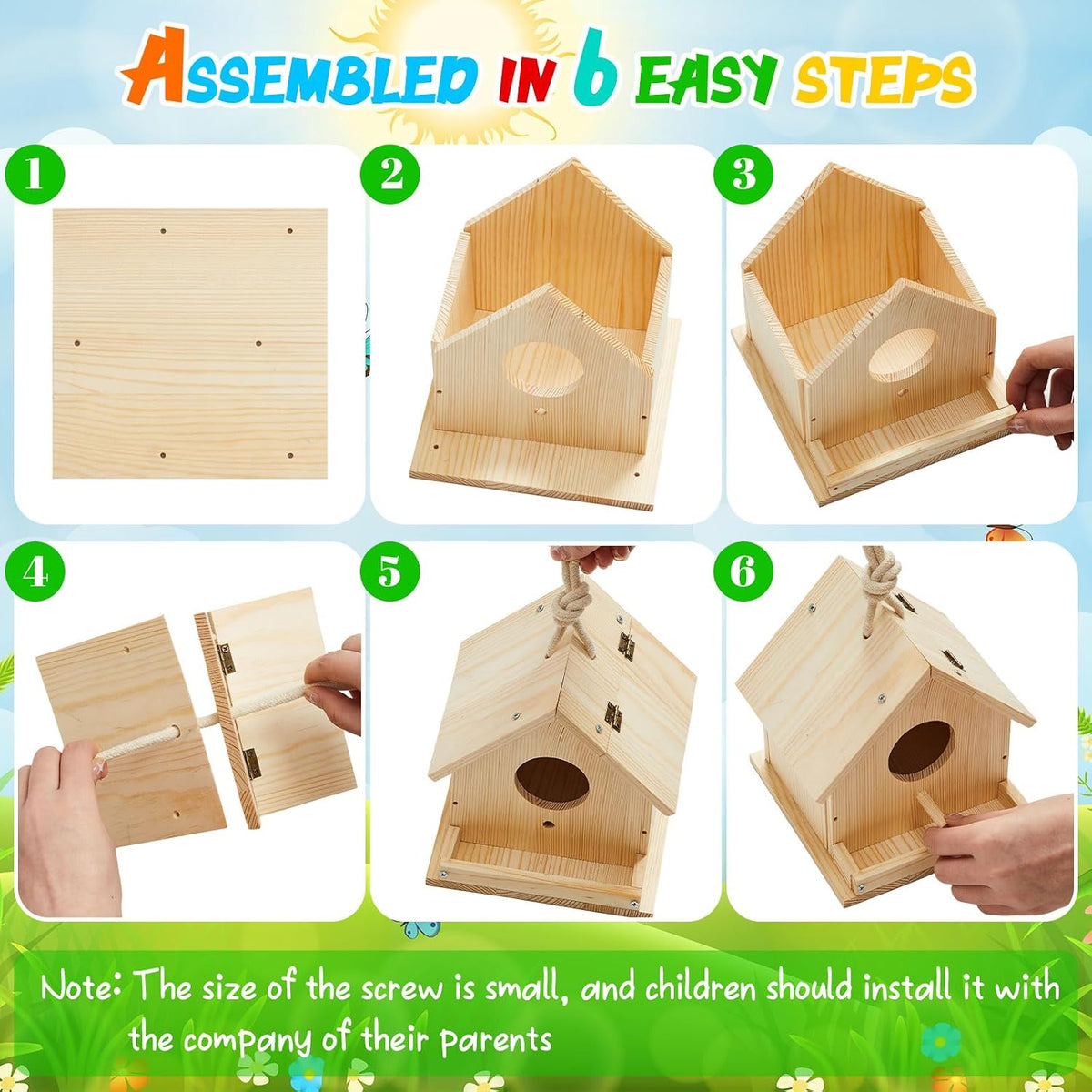 Liliful wooden DIY birdhouse kit for kids, 2 sets with paints and brushes - view 4