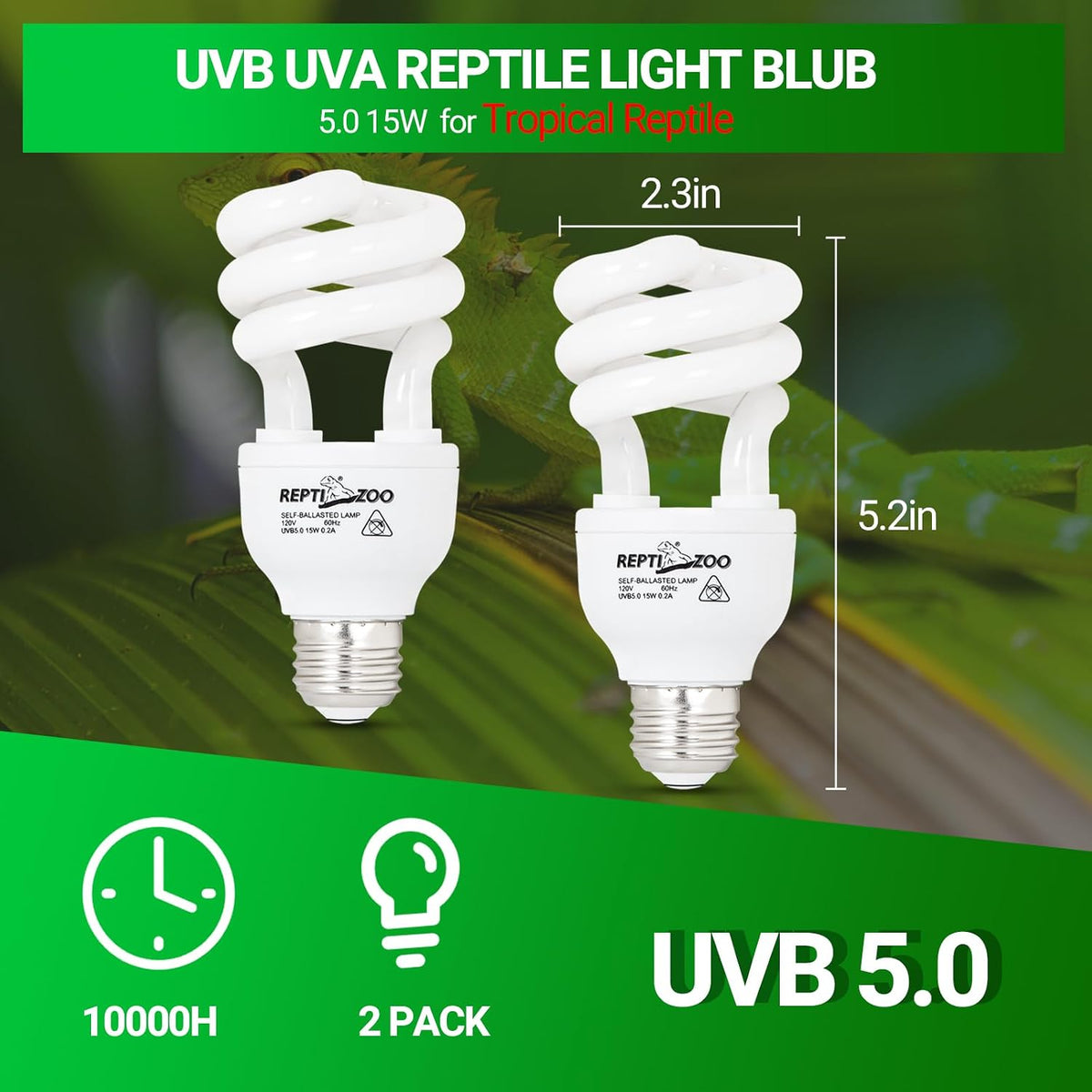 REPTI ZOO UVB Light for Tropical Reptile - 5.0 15W - image 2