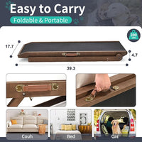Dog Ramp, Adjustable Height Wooden Folding Pet Ramp for Bed, Couch,SUV-High Traction, Portable Paw Ramps for Small & Large Old Dogs & Cats - Furniture Quality