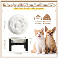 Melamine Slow Feeder Cat Bowls, Dishwasher Safe - White + Metal Stand / 9"H - image 2