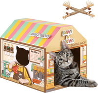 SEKAM Cardboard Cat House with Scratcher/Catnip - Coffee shop