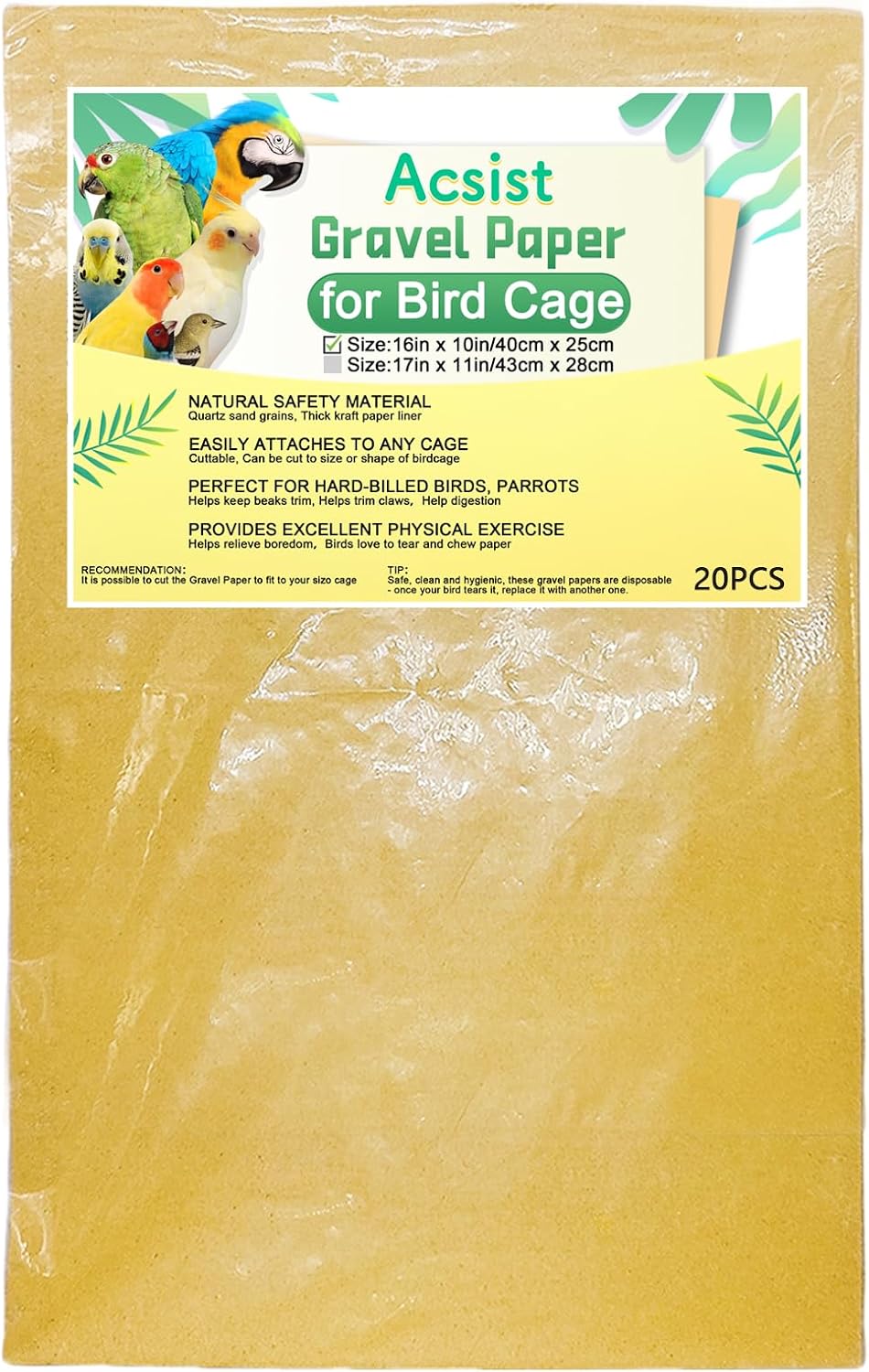 10PCS Gravel Paper for Bird Cage - 16”x 10”-20PCS