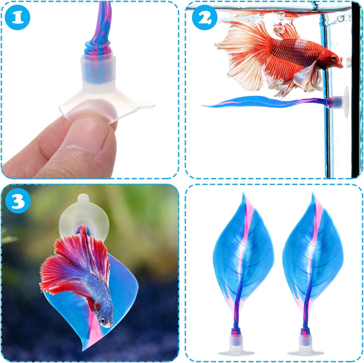 WILLBOND 2 Pcs Blue Pink Silicone Betta Fish Bed Leaf Hammock Betta - Blue - image 3