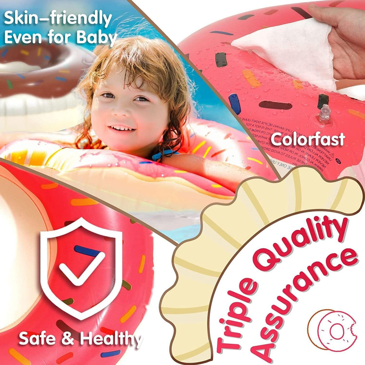DMAR Donut Pool Float, Donut Tube & Ring for Beach & Pool - 41in Strawberry Pink - image 4