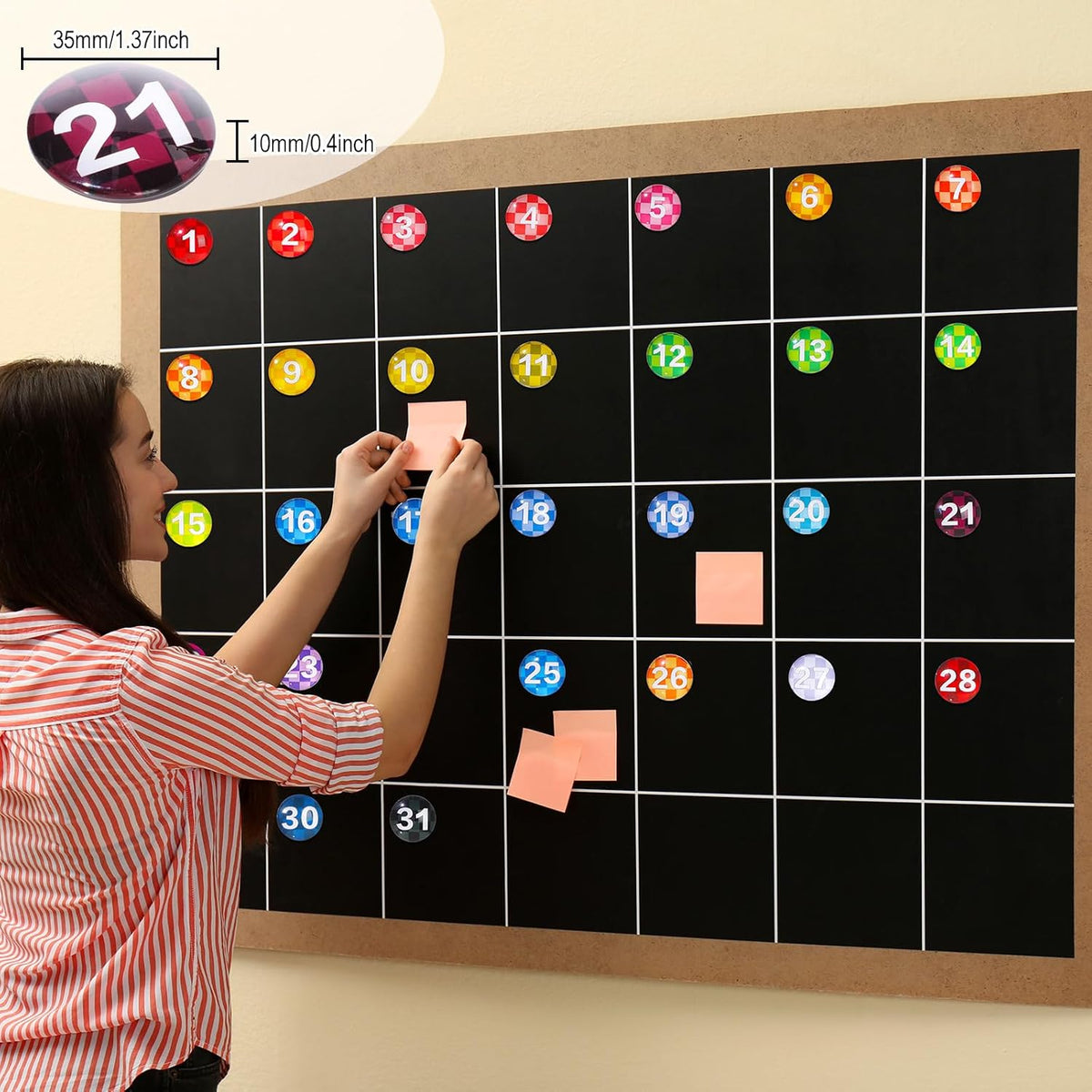 Tellegloww 1-31 magnetic calendar numbers in dark rainbow glass - view 39