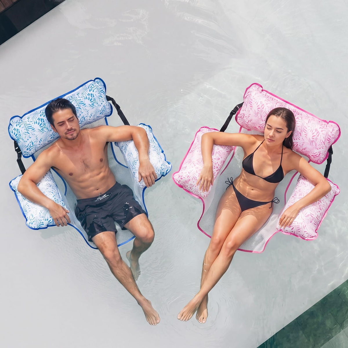 Aqua Monterey floating pool hammock chairs, 2 pack in aqua teal and beige - view 15