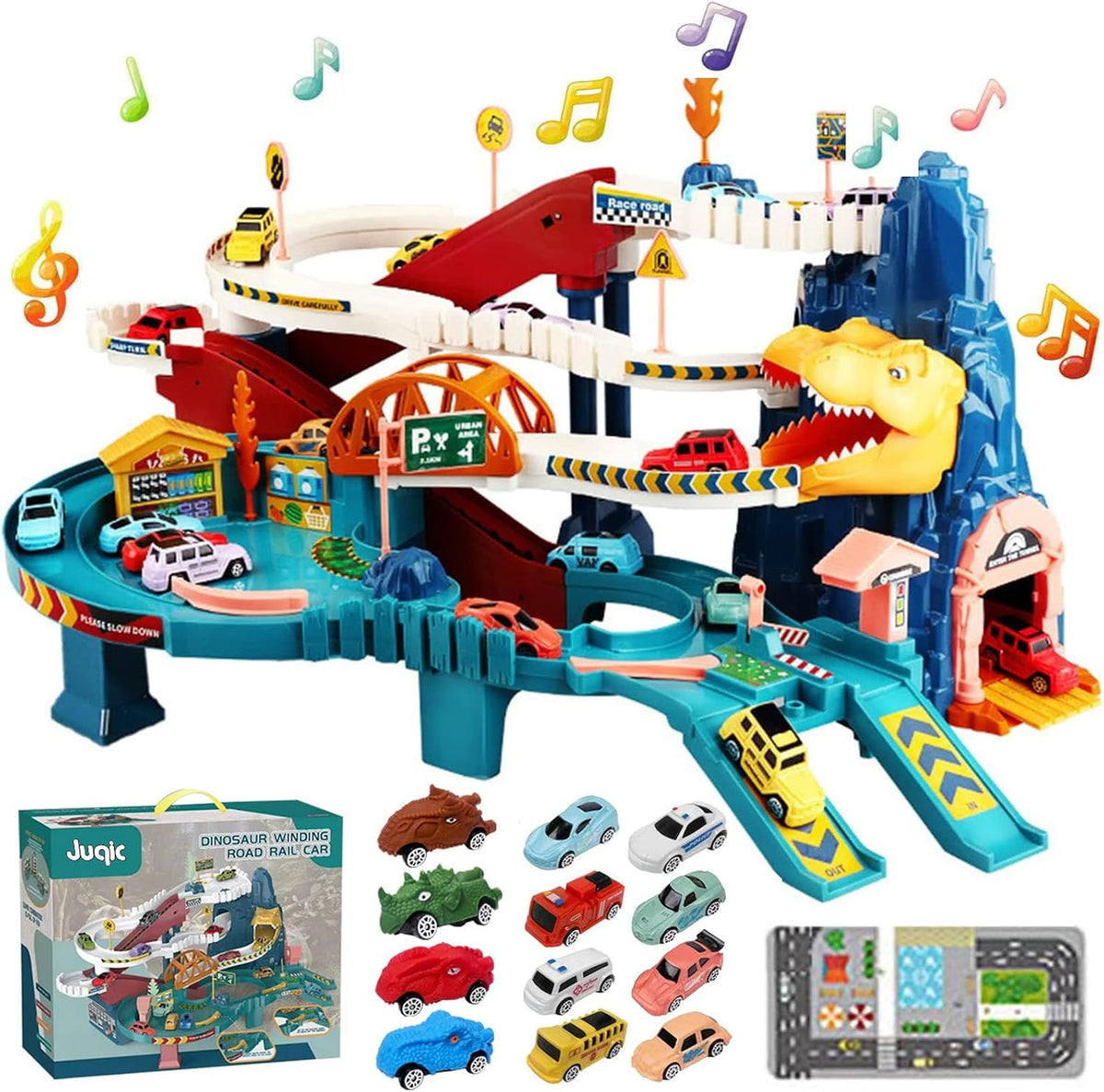 Toy Car Ramp Track Dinosaur Climbing Hills Railcar Colorful Vehicles