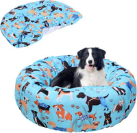 Round Dog Bed Cover Washable Elastic Edged 30×9.8 Inch – Essentials for Dogs - 30*30*9.8 Inch / Blue Dog