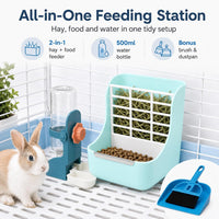 HERCOCCI Rabbit Hay Feeder and Water Bottle Set, Chinchilla - BLUE / Large - image 2