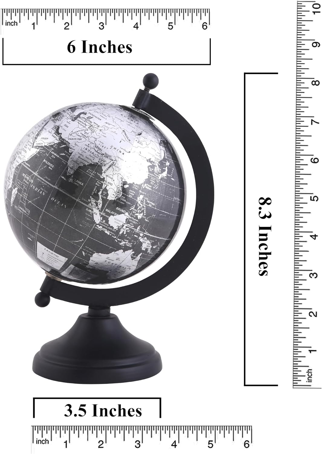 RELY+ 5 inch desktop world globe on a sturdy metal stand in metallic black - view 4