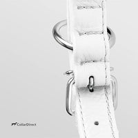 CollarDirect Rolled Leather Dog Collar, Soft Padded Round Puppy Collar, Handmade Genuine Leather Collar Dog Small Large Cat Collars 13 Colors (13-16 Inch, White Textured)