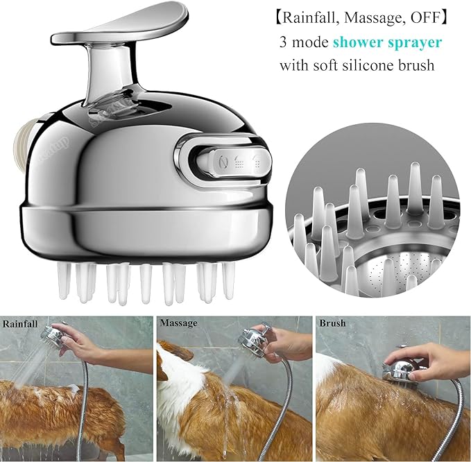 Pet Shower Set with 8.2ft Hose for Bathroom Shower Arm (Adhesive Holder)