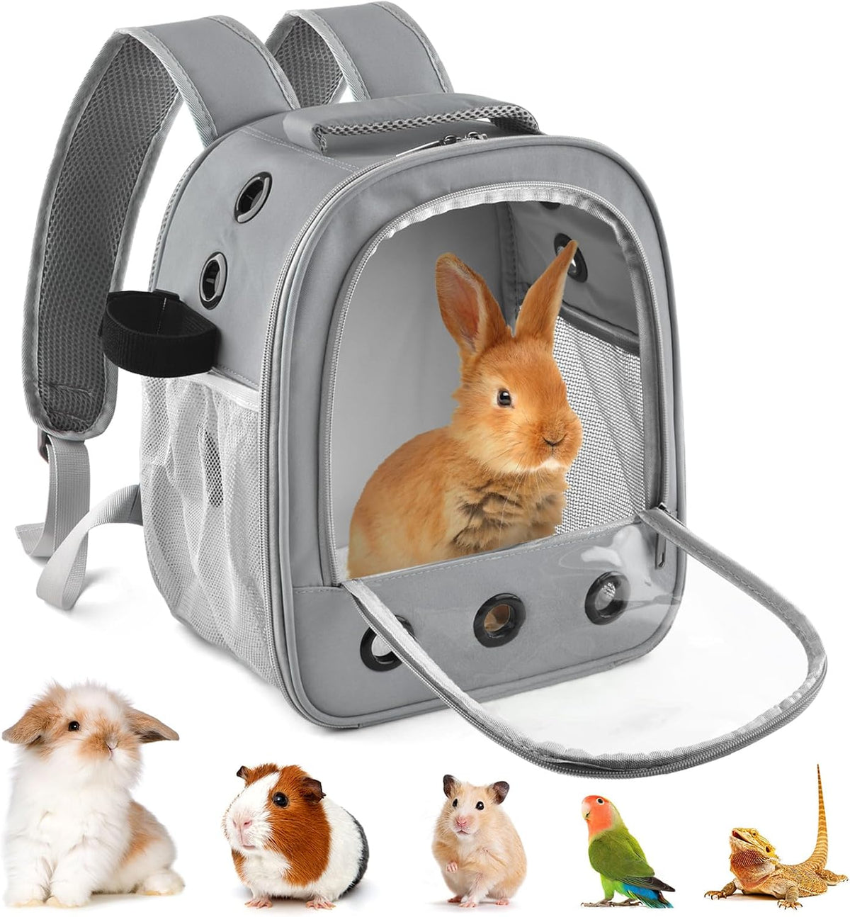 DBNESS light gray guinea pig carrier backpack with window and water bottle holder