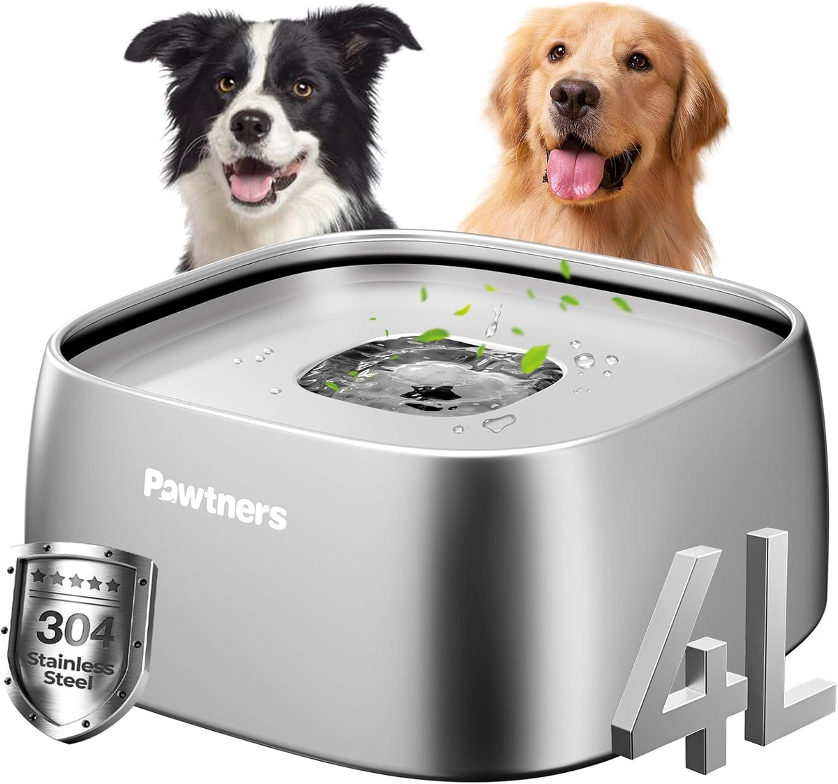 All Stainless Steel Dog Water Bowl No Spill - Sliver / 4L
