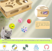 Interactive Wooden Cat Puzzle Toy Box Indoor Hunting Play Toy to Stimulate Your Cat’s Energy and Instincts (Burlywood)