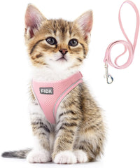 Fida Cat Harness and Leash Set for Walking Kitten and Puppy - XXS (Neck:11.4"-12.2"; Girth:12.6"-14.2") / Pink