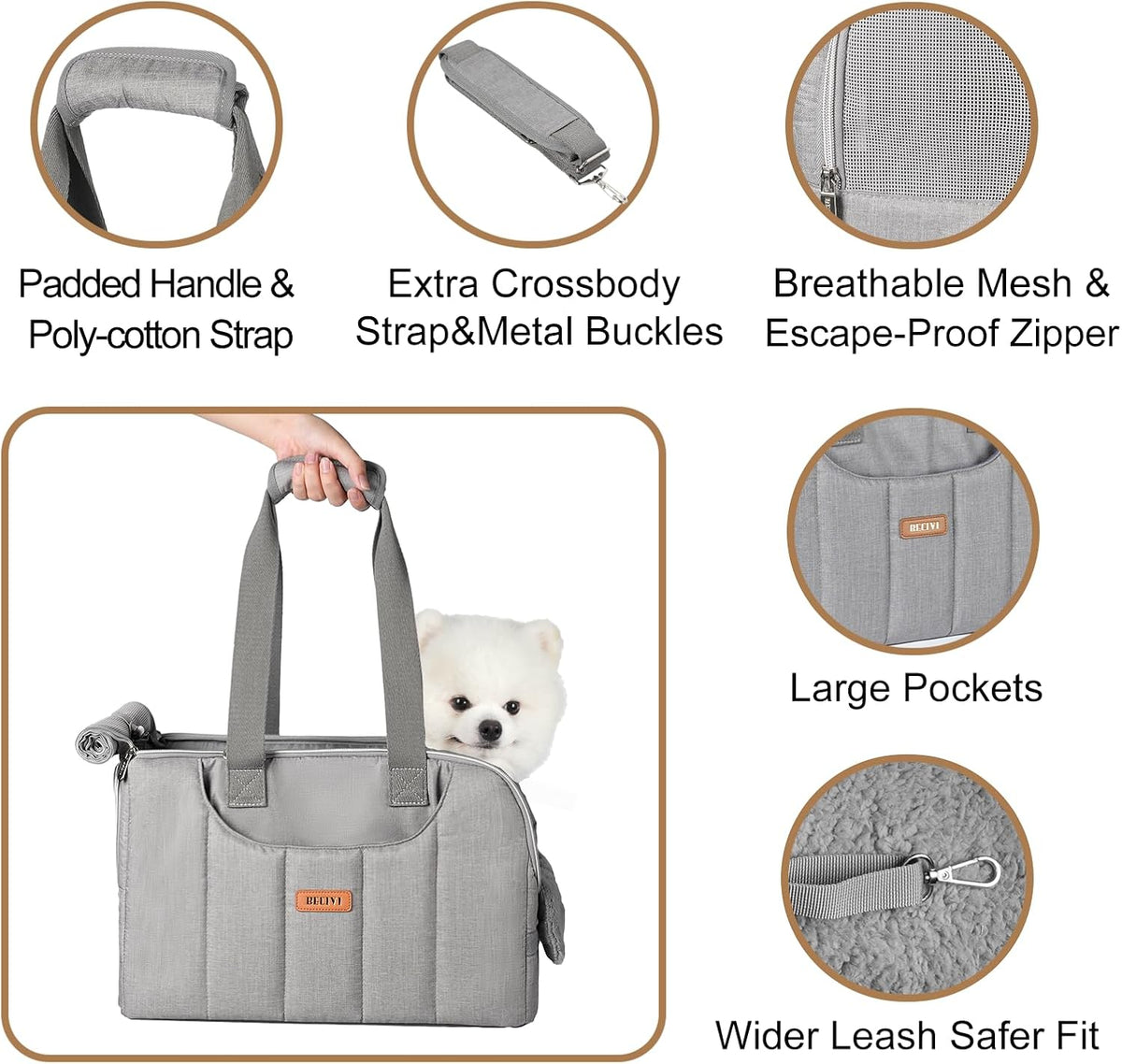 Dog Purse Carrier for Small Dogs Cats Rabbits Up to 12lbs - Grey - image 3