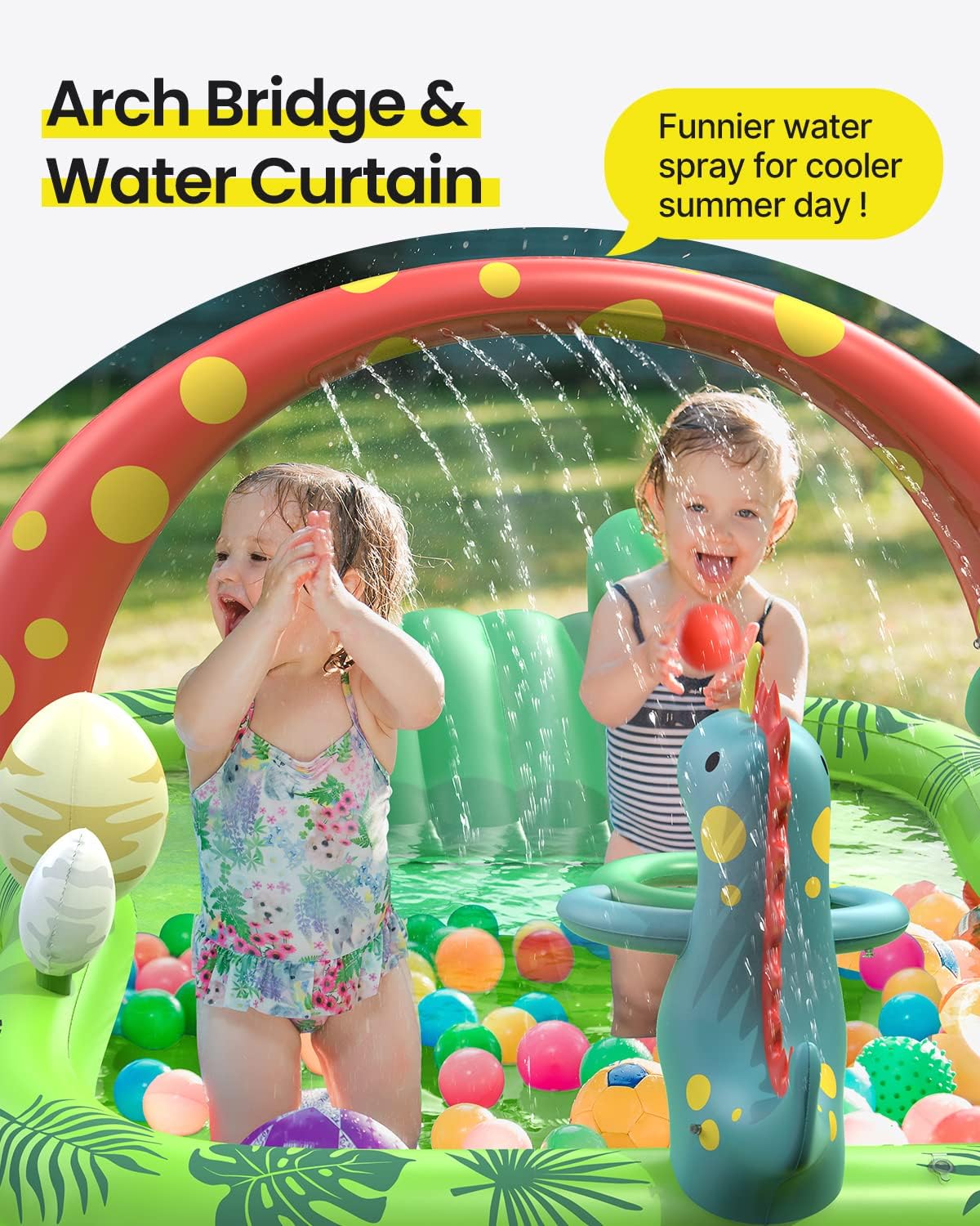Inflatable Kids Pool, Airefina Dino Planet Inflatable Play Center Kiddie Pool with Water Slide - Dino - image 3