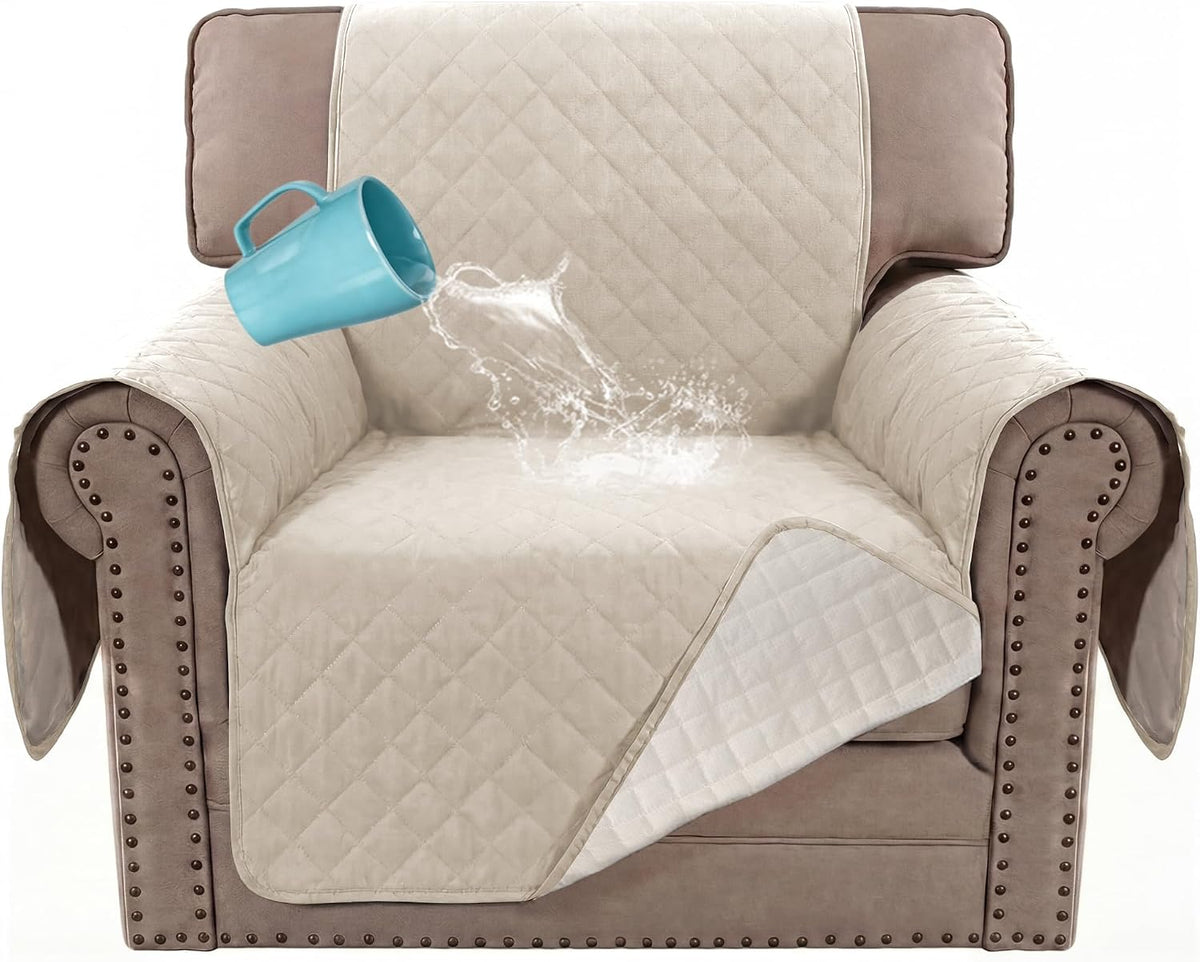 H.VERSAILTEX Sofa Cover Couch Cover for Dogs with Elastic Straps 100% - Coconut Milk / Slipcover-Chair