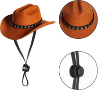 Choyaxo brown dog cowboy hat with gold star pin and chin strap - view 2